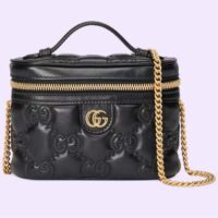 Gucci Women GG Matelassé Top Handle Mini Bag Black Leather Double G (10)