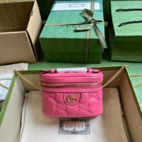 Gucci Women GG Matelassé Top Handle Mini Bag Pink Leather Double G (3)