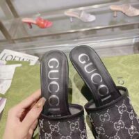 Gucci Women GG Mid Heel Slide Sandal Black GG Crystal Mesh 7.6 CM Heel (4)