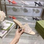 Gucci Women GG Mid Heel Slide Sandal Rose Beige GG Crystal Mesh 7.6 CM Heel – Bild 7