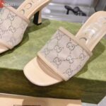 Gucci Women GG Mid Heel Slide Sandal Rose Beige GG Crystal Mesh 7.6 CM Heel – Bild 9