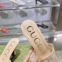 Gucci Women GG Mid Heel Slide Sandal Rose Beige GG Crystal Mesh 7.6 CM Heel (10)