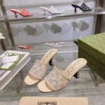 Gucci Women GG Mid Heel Slide Sandal Rose Beige GG Crystal Mesh 7.6 CM Heel – Bild 5