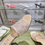 Gucci Women GG Mid Heel Slide Sandal Rose Beige GG Crystal Mesh 7.6 CM Heel – Bild 8