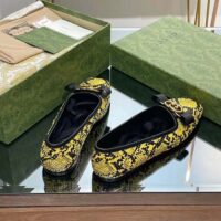 Gucci Women GG Python Ballet Flat Yellow Black Leather Interlocking G Black Leather Bow (8)