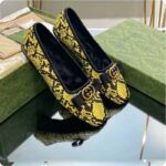 Gucci Women GG Python Ballet Flat Yellow Black Leather Interlocking G Black Leather Bow - immagine 3