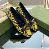 Gucci Women GG Python Ballet Flat Yellow Black Leather Interlocking G Black Leather Bow (8)