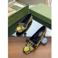 Gucci Women GG Python Ballet Flat Yellow Black Leather Interlocking G Black Leather Bow (8)