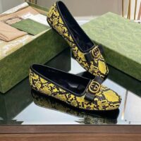 Gucci Women GG Python Ballet Flat Yellow Black Leather Interlocking G Black Leather Bow (8)