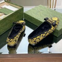 Gucci Women GG Python Ballet Flat Yellow Black Leather Interlocking G Black Leather Bow (8)