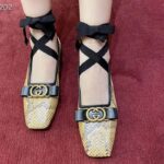Gucci Women GG Python Ballet Flat Yellow Black Leather Interlocking G Black Leather Bow - immagine 11