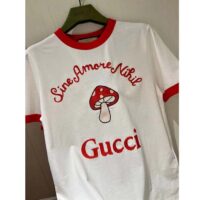 Gucci Women GG Sine Amore Nihil’ Cotton Jersey T-Shirt Off White Mushroom Embroidery (3)