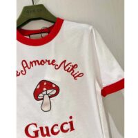 Gucci Women GG Sine Amore Nihil’ Cotton Jersey T-Shirt Off White Mushroom Embroidery (3)