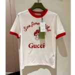 Gucci Women GG Sine Amore Nihil' Cotton Jersey T-Shirt Off White Mushroom Embroidery – Image 2