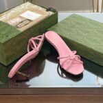 Gucci Women GG Slide Sandal Bamboo Pink Leather Bamboo Low Heel - immagine 8