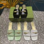 Gucci Women GG Slide Sandal Tiger Head Light Green Leather Flat - Imagen 14