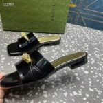 Gucci Women GG Slide Sandal Tiger Head Black Patent Leather Flat - Bild 7