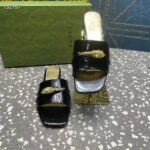 Gucci Women GG Slide Sandal Tiger Head Black Patent Leather Flat - Bild 5