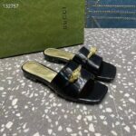 Gucci Women GG Slide Sandal Tiger Head Black Patent Leather Flat - Bild 2