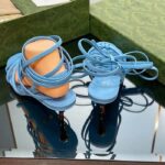 Gucci Women GG Strappy Sandal Bamboo Pastel Blue Leather Bamboo Low Heel – Bild 8