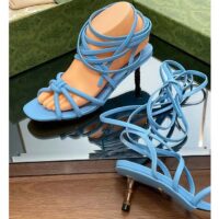 Gucci Women GG Strappy Sandal Bamboo Pastel Blue Leather Bamboo Low Heel (6)