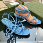 Gucci Women GG Strappy Sandal Bamboo Pastel Blue Leather Bamboo Low Heel – Bild 2