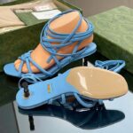 Gucci Women GG Strappy Sandal Bamboo Pastel Blue Leather Bamboo Low Heel – Bild 9