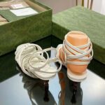 Gucci Women GG Strappy Sandal Bamboo White Leather Bamboo Low Heel - Image 9