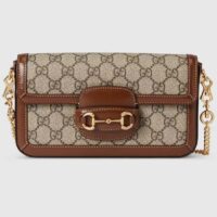 Gucci Women Horsebit 1955 Mini Bag Beige Ebony GG Supreme Canvas (1)