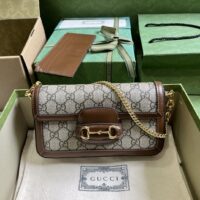 Gucci Women Horsebit 1955 Mini Bag Beige Ebony GG Supreme Canvas (1)