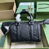 Gucci Women Jumbo GG Mini Duffle Bag Black Leather Double G Zip Closure (1)