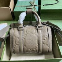 Gucci Women Jumbo GG Mini Duffle Bag Dark Green Leather Double G Zip Closure (3)