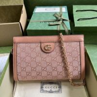 Gucci Women Ophidia GG Small Shoulder Bag Pink Canvas Double G (1)