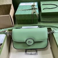 Gucci Women Petite GG Mini Shoulder Bag Light Green Leather Double G (5)