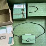Gucci Women Petite GG Mini Shoulder Bag Light Green Leather Double G - Bild 10