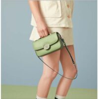 Gucci Women Petite GG Mini Shoulder Bag Light Green Leather Double G (5)