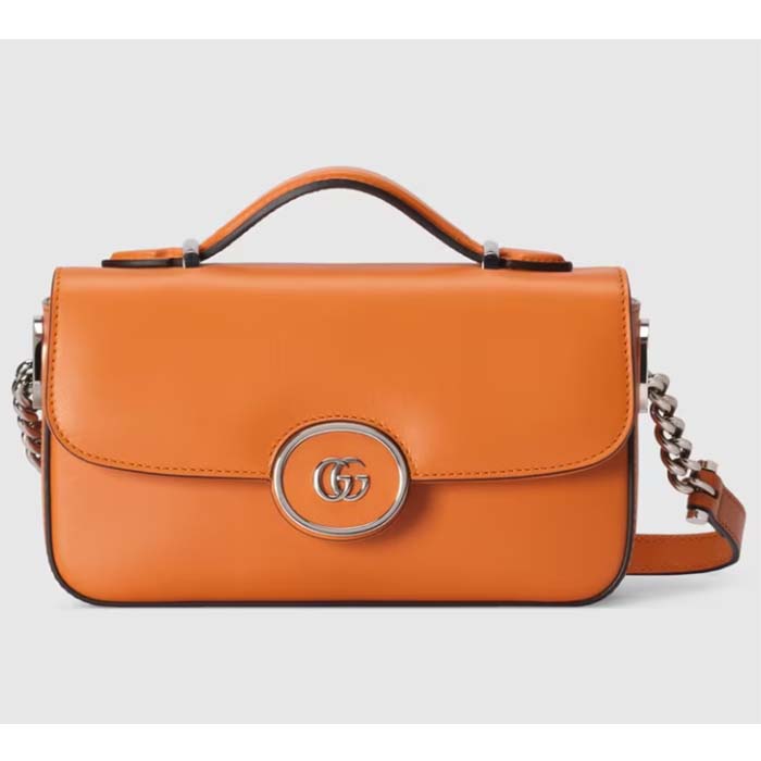 Gucci Women Petite GG Mini Shoulder Bag Orange Leather Double G