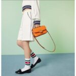 Gucci Women Petite GG Mini Shoulder Bag Orange Leather Double G - Image 12