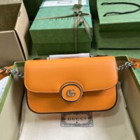 Gucci Women Petite GG Mini Shoulder Bag Orange Leather Double G (1)