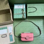 Gucci Women Petite GG Mini Shoulder Bag Pink Leather Double G - immagine 10