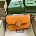 Gucci Women Petite GG Small Shoulder Bag Orange Leather Double G – Bild 2