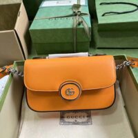 Gucci Women Petite GG Small Shoulder Bag Orange Leather Double G (11)