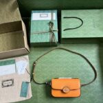 Gucci Women Petite GG Small Shoulder Bag Orange Leather Double G – Bild 10