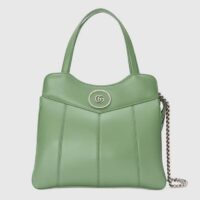 Gucci Women Petite GG Small Tote Bag Light Green Leather Double G (1)