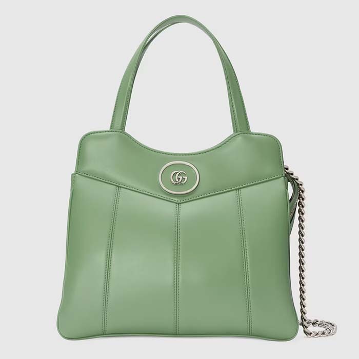 Gucci Women Petite GG Small Tote Bag Light Green Leather Double G