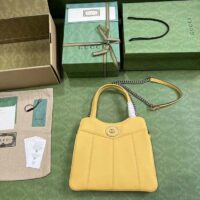 Gucci Women Petite GG Small Tote Bag Yellow Leather Double G (6)