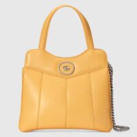 Gucci Women Petite GG Small Tote Bag Yellow Leather Double G (6)