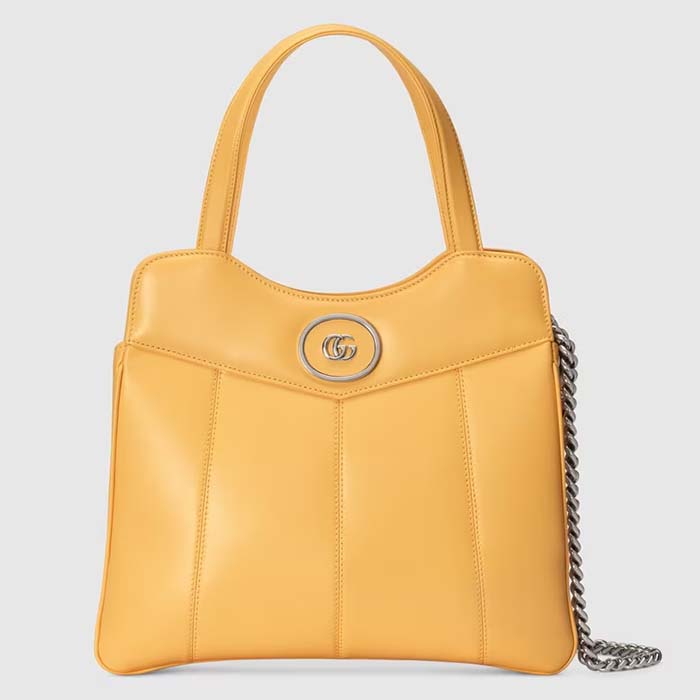 Gucci Women Petite GG Small Tote Bag Yellow Leather Double G
