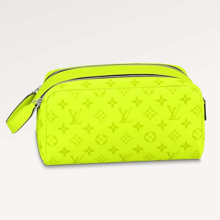 Louis Vuitton LV Unisex Dopp Kit Neon Yellow Monogram Coated Canvas Taiga Cowhide Leather