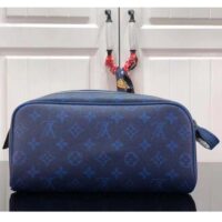 Louis Vuitton LV Unisex Dopp Kit Toilet Pouch Blue Taiga Cowhide Leather Monogram Coated Canvas (3)